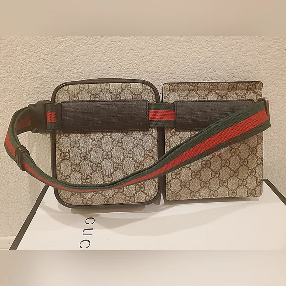 LIKE NEW- Gucci Double Web Belt Bag - Picture 7 of 16
